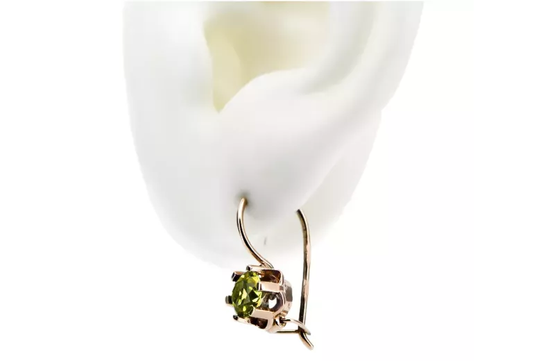 Rose pink 14k 585 gold peridot earrings vec019 Vintage Russian Soviet style