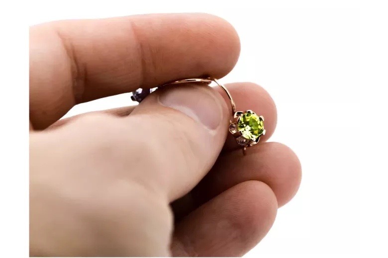 Rose pink 14k 585 gold peridot earrings vec019 Vintage Russian Soviet style