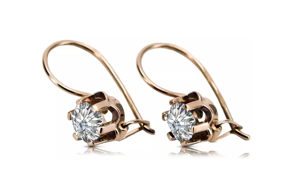 Rose pink 14k 585 gold zircon earrings vec019 Vintage Russian Soviet style Rose pink 14k 585 gold zircon earrings vec019 Vintage Russian Soviet style