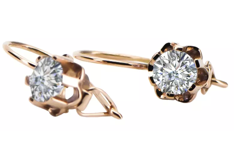 Rose pink 14k 585 gold zircon earrings vec019 Vintage Russian Soviet style