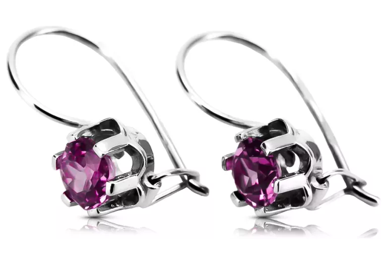 Vintage silver 925 amethyst earrings vec019s Russian Soviet style