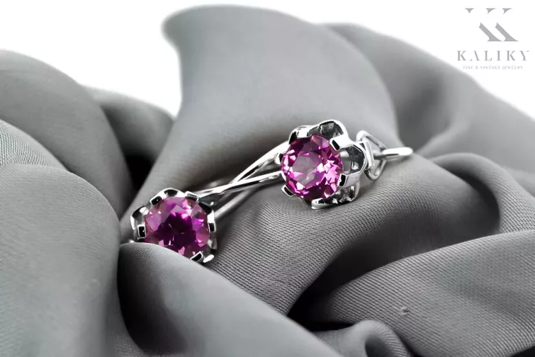 Vintage silver 925 amethyst earrings vec019s Russian Soviet style