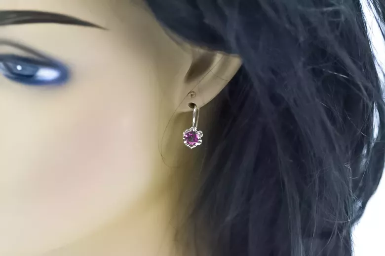 Vintage silver 925 amethyst earrings vec019s Russian Soviet style