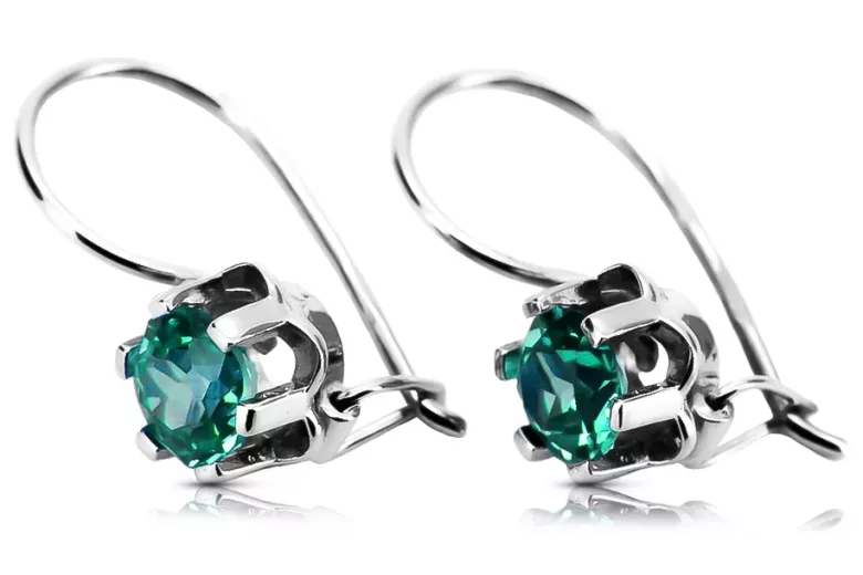 Vintage silver 925 Boucles d'oreilles émeraudes vec019s style soviétique russe