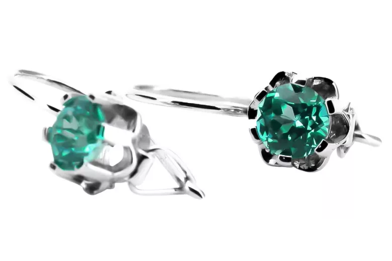 Vintage silver 925 Boucles d'oreilles émeraudes vec019s style soviétique russe