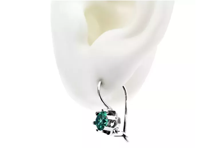 Vintage silver 925 Boucles d'oreilles émeraudes vec019s style soviétique russe