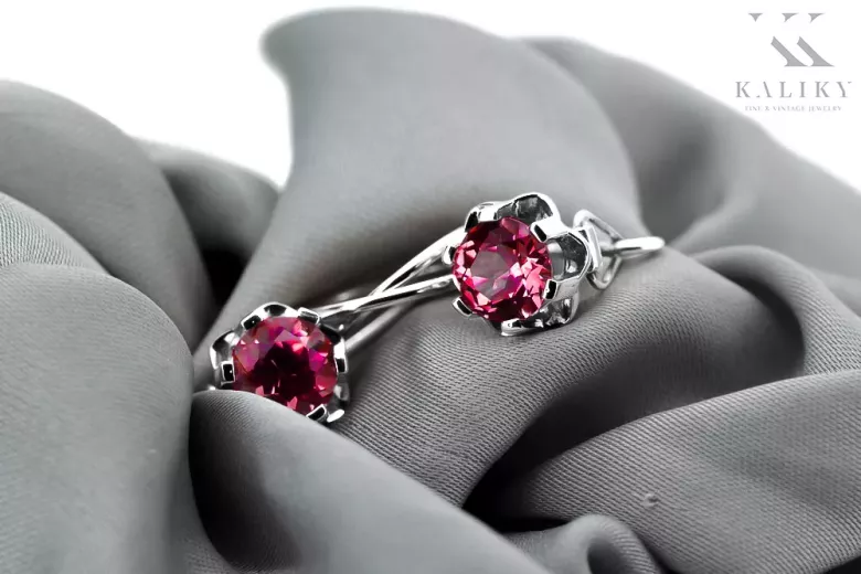 Vintage silver 925 Ruby earrings vec019s Russian Soviet style
