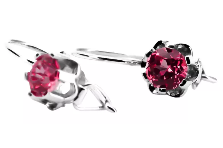 Vintage silver 925 Ruby earrings vec019s Russian Soviet style