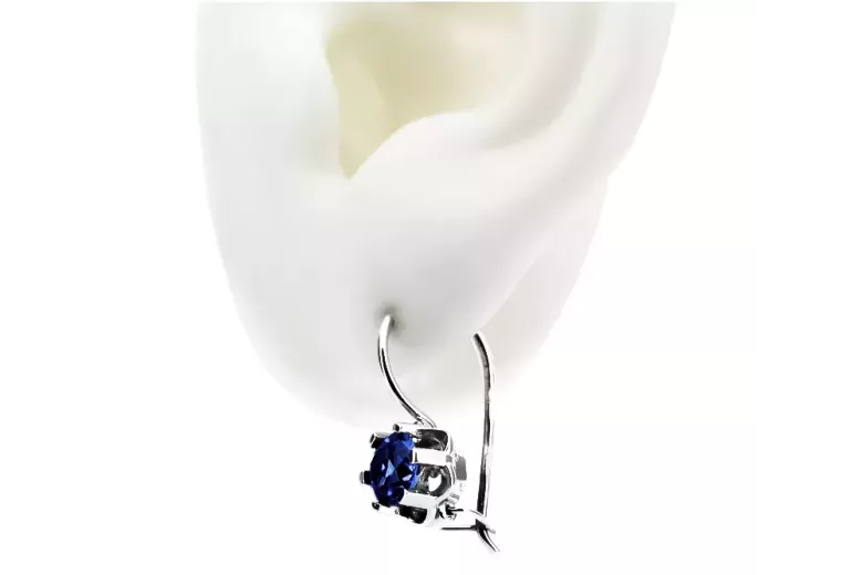 Vintage silver 925 Sapphire earrings vec019s Russian Soviet style