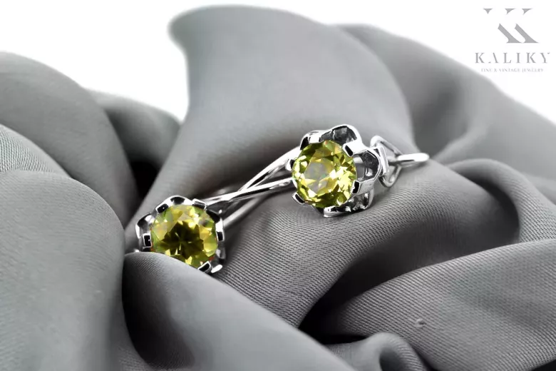 Vintage silver 925 yellow peridot earrings vec019s Russian Soviet style