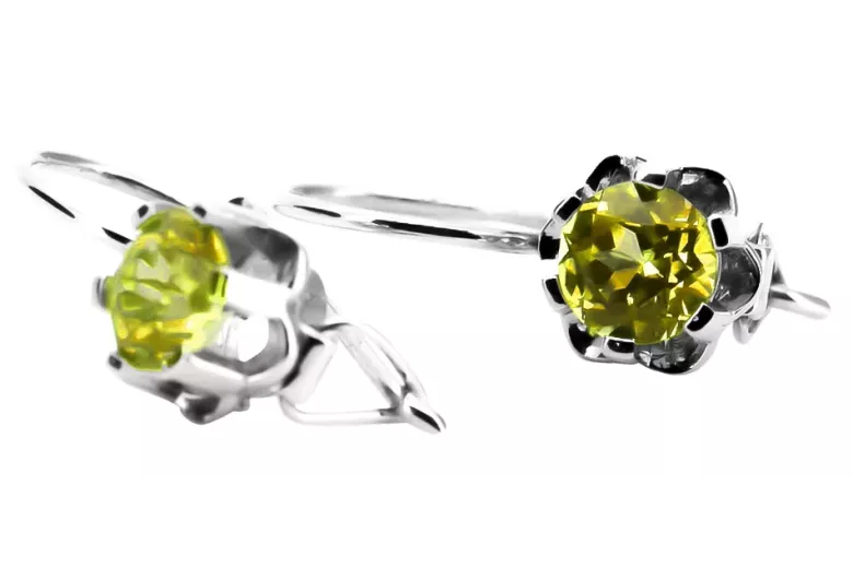 Vintage silver 925 yellow peridot earrings vec019s Russian Soviet style