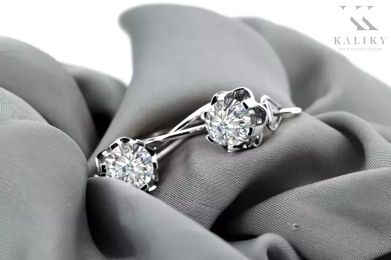 Vintage silver 925 cubic zircon earrings vec019s Russian Soviet style