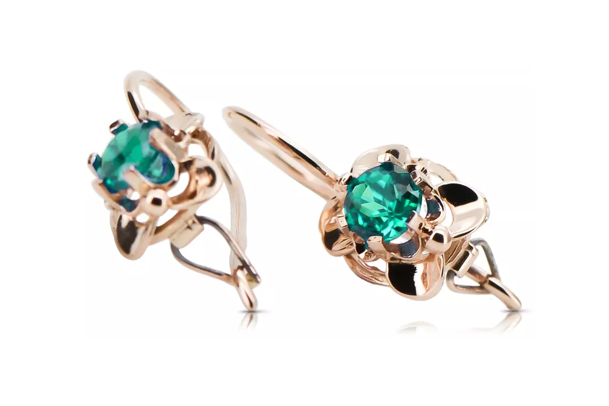 Original vintage din aur roz de 14k Smarald Cercei Vintage Craft vec116r Original vintage din aur roz de 14k Smarald Cercei Vintage Craft vec116r