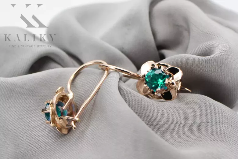 Ohrringe Vintage Stil Smaragd Originales Vintage-Roségold aus 14 Karat vec116r