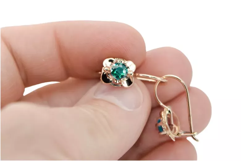 Ohrringe Vintage Stil Smaragd Originales Vintage-Roségold aus 14 Karat vec116r