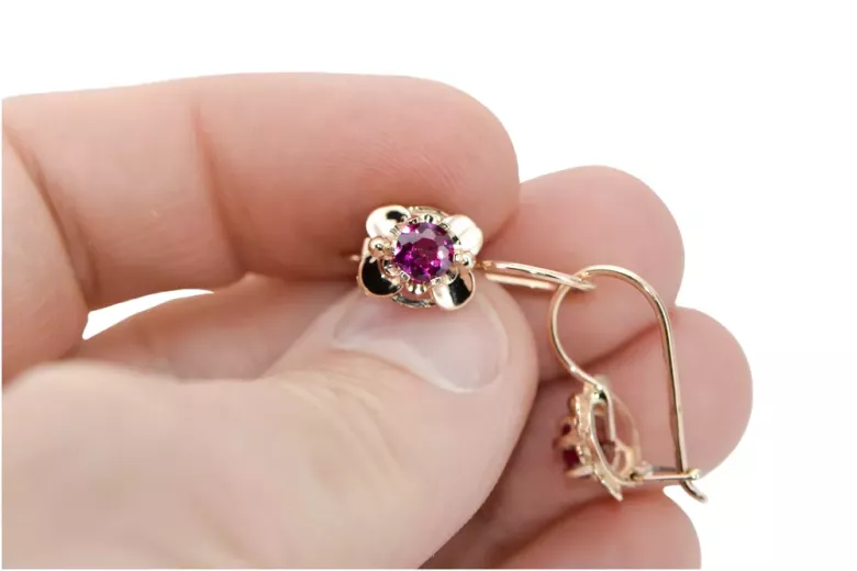 Originales Vintage-Roségold aus 14 Karat Rubinrot Ohrringe Vintage vec116r