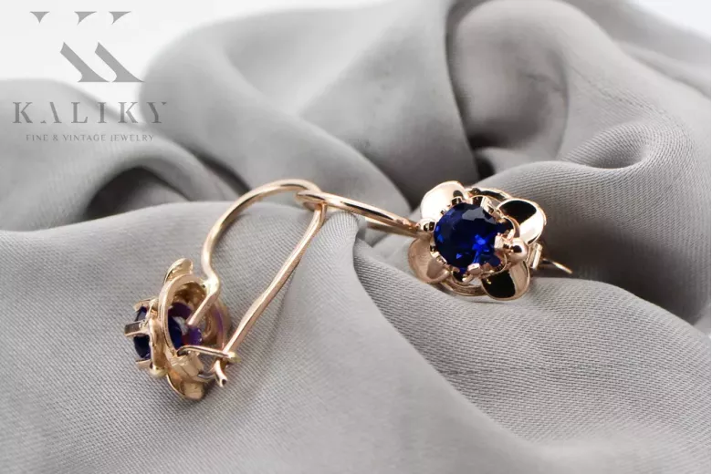 Vintage craft Earrings Sapphire Original Vintage 14K Rose Gold vec116r