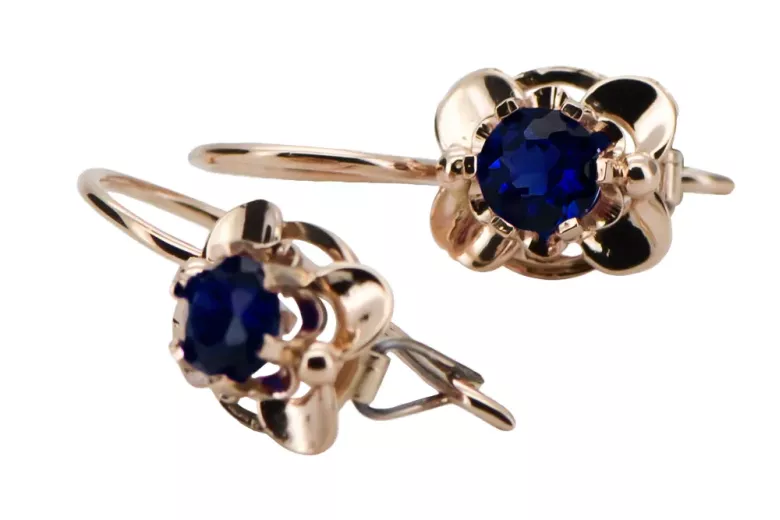 Vintage craft Earrings Sapphire Original Vintage 14K Rose Gold vec116r