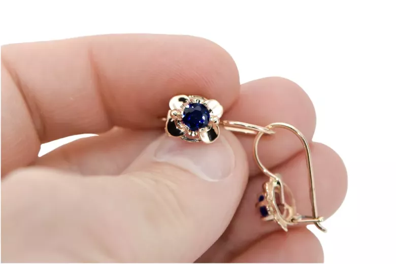 Ohrringe Saphir Originales Vintage-Roségold aus 14 Karat Vintage Handwerk vec116r
