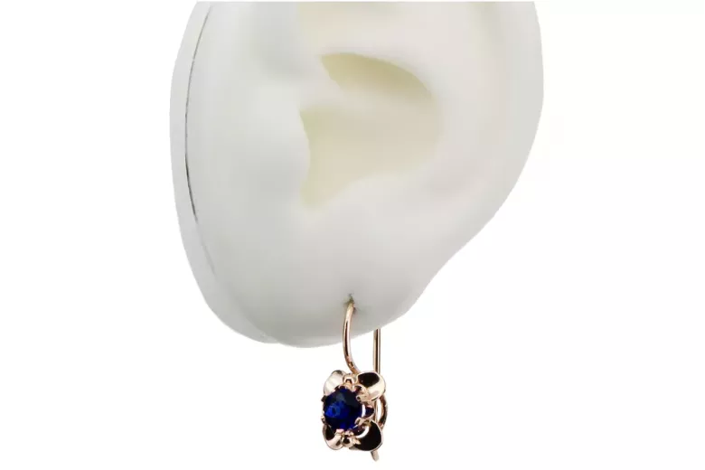 Vintage craft Earrings Sapphire Original Vintage 14K Rose Gold vec116r