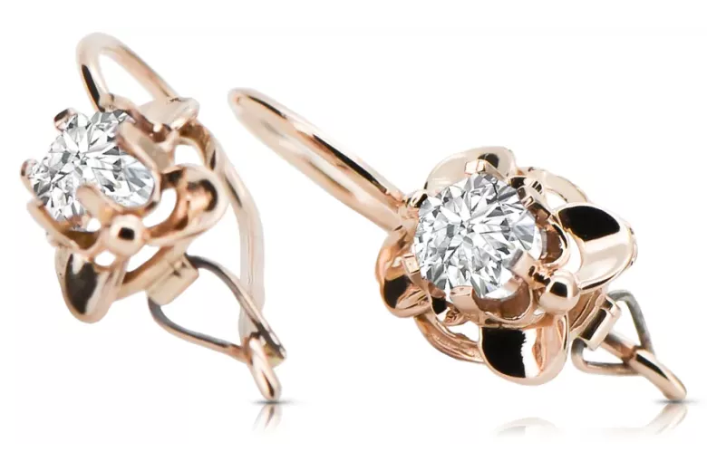 Vintage craft Earrings Zircon Original Vintage 14K Rose Gold vec116r