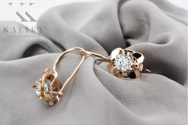 Vintage craft Earrings Zircon Original Vintage 14K Rose Gold vec116r