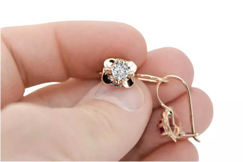 Vintage craft Earrings Zircon Original Vintage 14K Rose Gold vec116r