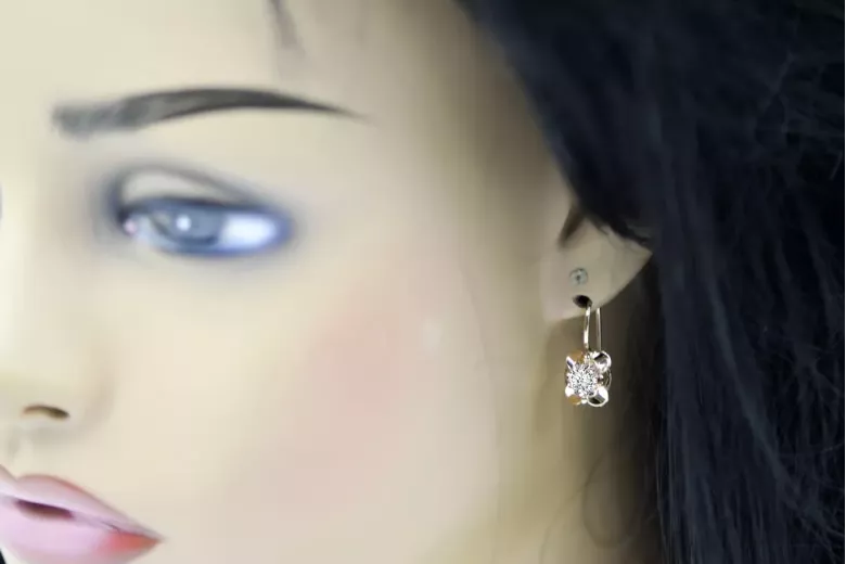 Vintage craft Earrings Zircon Original Vintage 14K Rose Gold vec116r