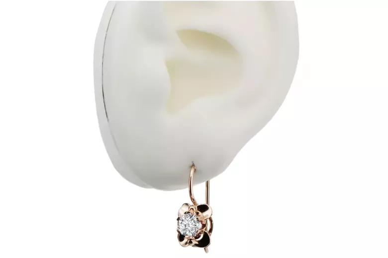 Vintage craft Earrings Zircon Original Vintage 14K Rose Gold vec116r
