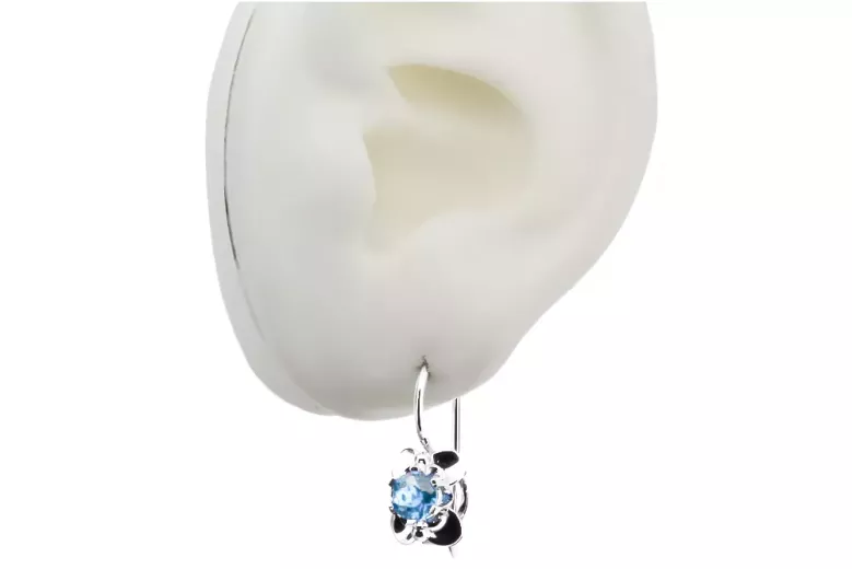 Vintage argent 925 boucles d'oreilles aquamarine vec116s style soviétique russe