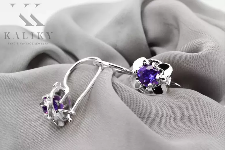 copie de Vintage argent 925 Alexandrite boucles d'oreilles vec019s Vintage russe style soviétique