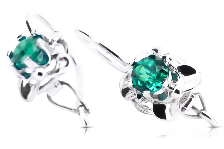 Vintage silver 925 Emerald earrings vec116s Russian Soviet style