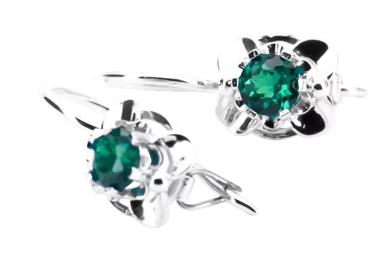Vintage silver 925 Emerald earrings vec116s Russian Soviet style