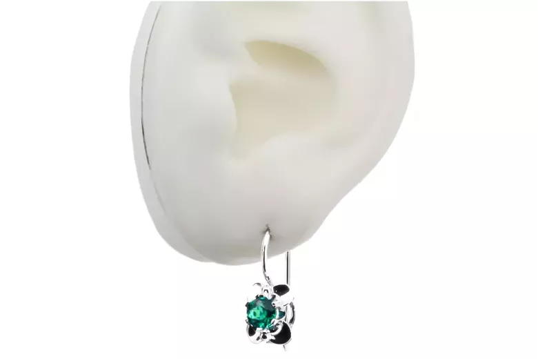 Vintage silver 925 Emerald earrings vec116s Russian Soviet style