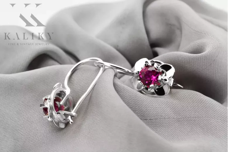 Vintage silver 925 Ruby earrings vec116s Russian Soviet style