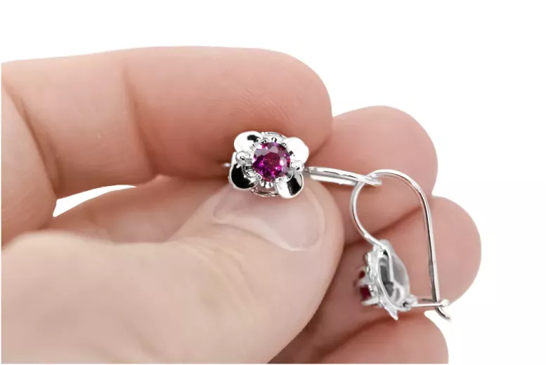 Vintage silver 925 Ruby earrings vec116s Russian Soviet style