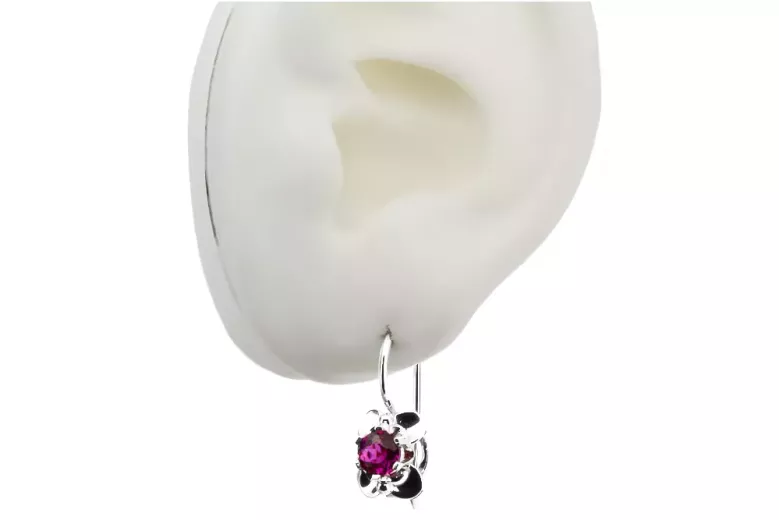 Vintage argent 925 Boucles d'oreilles rubis vec116s style soviétique russe