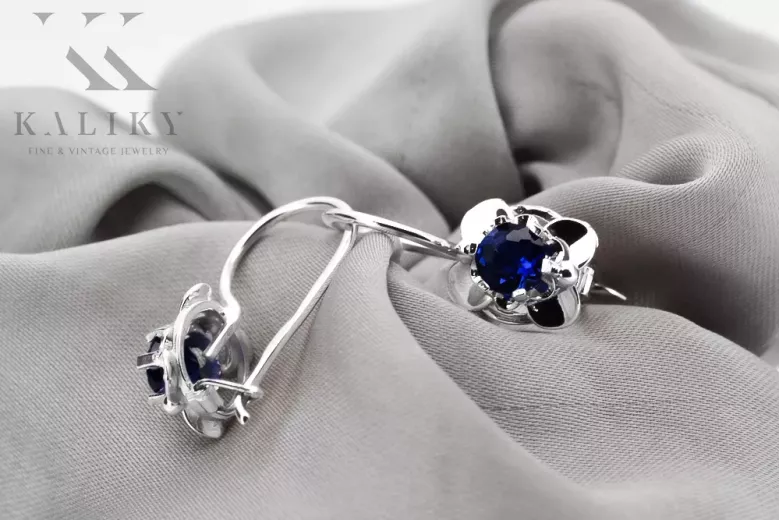 Vintage silver 925 Sapphire earrings vec116s Russian Soviet style