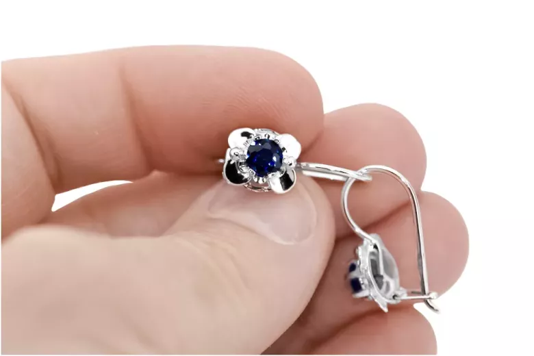 Vintage silver 925 Sapphire earrings vec116s Russian Soviet style