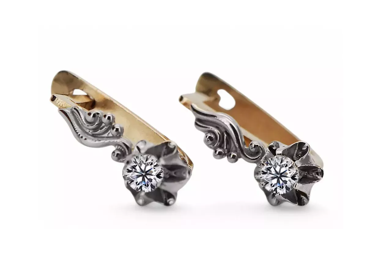 Pendientes Estilo vintage Circón Oro rosa y blanco vintage original de 14k vec150r Pendientes Estilo vintage Circón Oro rosa y blanco vintage original de 14k vec150r