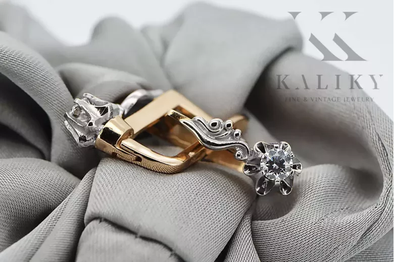 Earrings Vintage Jewlery Zircon Original Vintage 14K Rose White Gold vec150r