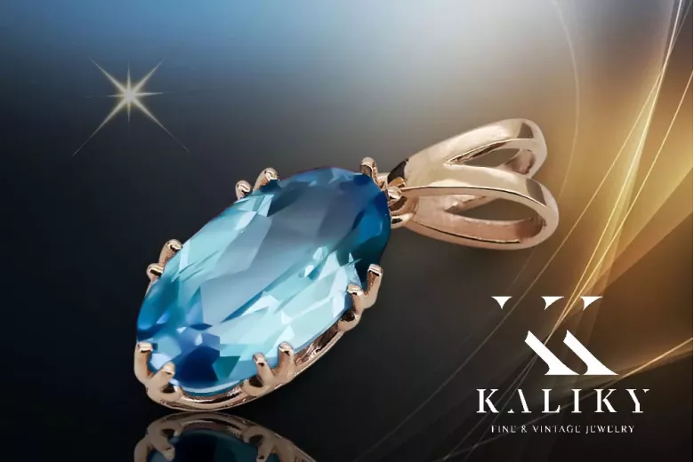Originales Vintage-Roségold aus 14 Karat Aquamarin Anhänger Vintage vpc019r