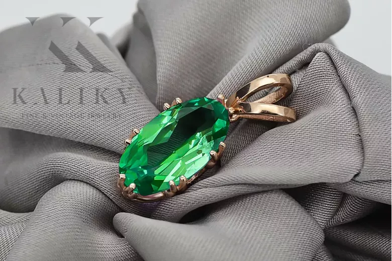 Pandantiv Smarald Original vintage din aur roz de 14k Stil Vintage vpc019r
