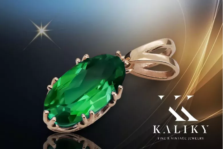 Висулка Винтидж стил Смарагд Оригинално ретро 14k розово злато vpc019r