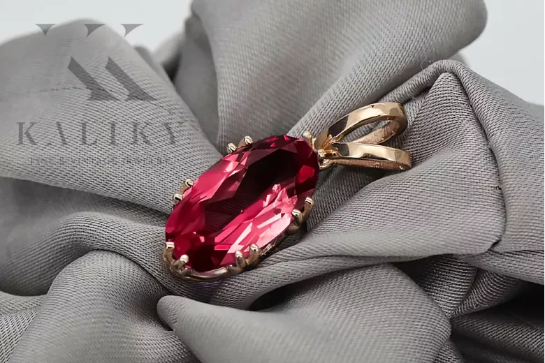 Bijoux vintage Pendentif Rubis Or rose 14 carats vintage d'origine vpc019r