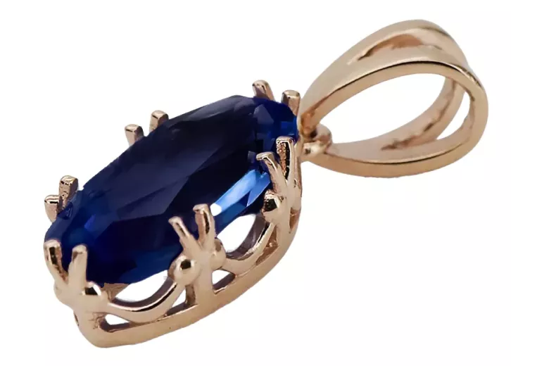 Оригинално ретро 14k розово злато Сапфир Висулка Винтидж крафт vpc019r