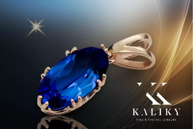 Оригинално ретро 14k розово злато Сапфир Висулка Винтидж крафт vpc019r