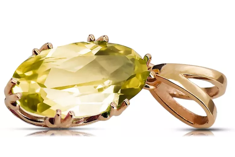 Жълт перидот Оригинално ретро 14k розово злато Висулка Винтидж vpc019r