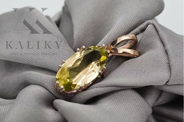Жълт перидот Оригинално ретро 14k розово злато Висулка Винтидж vpc019r
