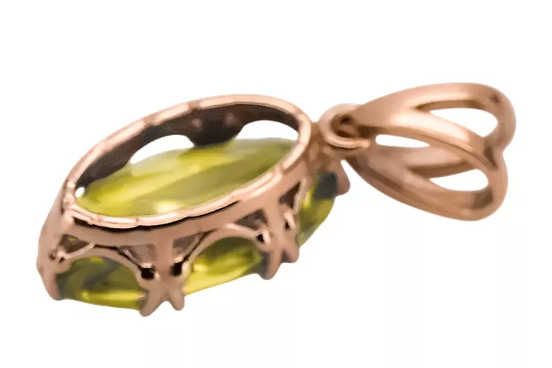 Anhänger Vintage Stil Gelber Peridot Originales Vintage-Roségold aus 14 Karat vpc019r